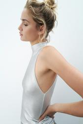 RIBBED FOIL HALTER TOP