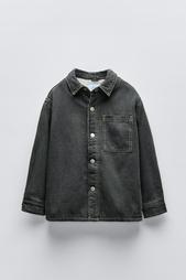 FAUX SHEARLING DENIM OVERSHIRT WITH HOOD