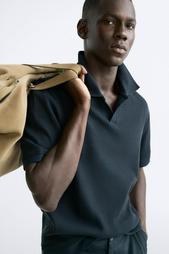 TEXTURED POLO SHIRT WITH RIBBED TRIMS