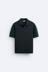 TEXTURED POLO SHIRT WITH RIBBED TRIMS