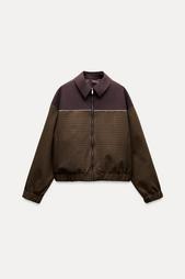 CHECK BOMBER JACKET WITH CONTRAST DETAIL