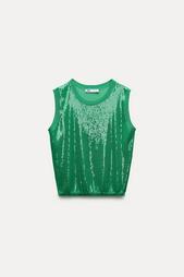 SLEEVELESS SEQUINNED KNIT TOP