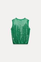 SLEEVELESS SEQUINNED KNIT TOP