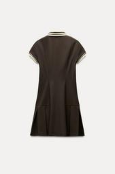 CONTRAST RIBBED DRESS WITH BOX PLEATS