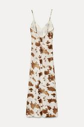 PRINTED SATIN MIDI DRESS