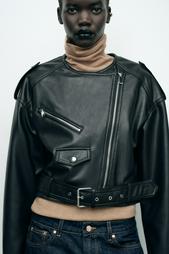 CROPPED LEATHER EFFECT BIKER JACKET