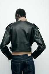 CROPPED LEATHER EFFECT BIKER JACKET