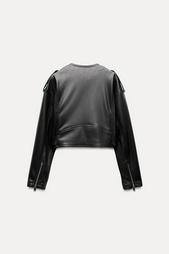 CROPPED LEATHER EFFECT BIKER JACKET