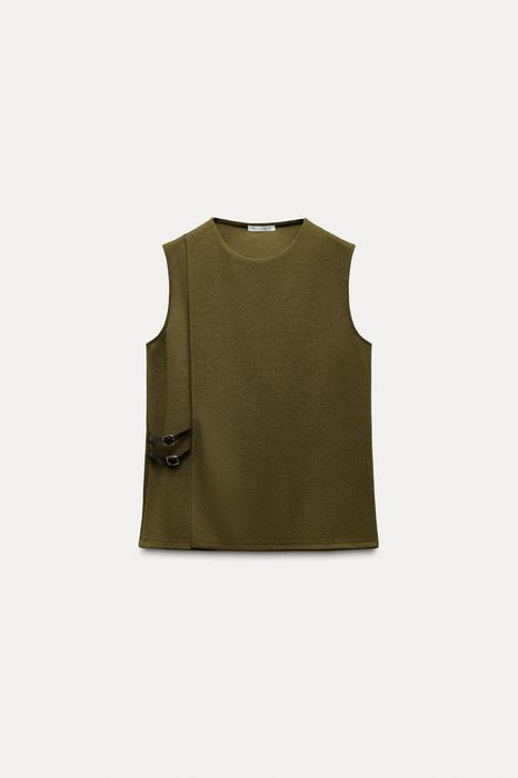 TWILL CROSSOVER BUCKLE TOP