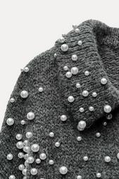 KNIT CARDIGAN WITH FAUX PEARLS