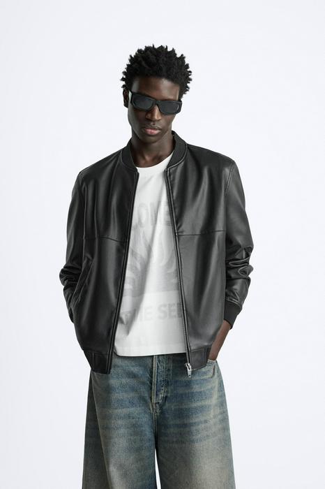 LEATHER EFFECT BOMBER JACKET