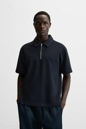 TEXTURED WEAVE POLO SHIRT WITH ZIP