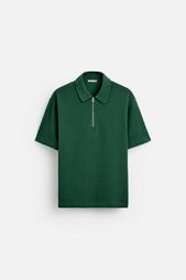 TEXTURED WEAVE POLO SHIRT WITH ZIP