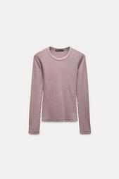 LONG SLEEVE WASHED EFFECT RIBBED T-SHIRT