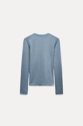 LONG SLEEVE WASHED EFFECT RIBBED T-SHIRT