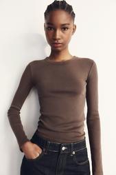 LONG SLEEVE WASHED EFFECT RIBBED T-SHIRT