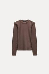 LONG SLEEVE WASHED EFFECT RIBBED T-SHIRT