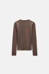 LONG SLEEVE WASHED EFFECT RIBBED T-SHIRT