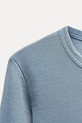 LONG SLEEVE WASHED EFFECT RIBBED T-SHIRT