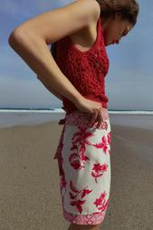 MINI PAREO SKIRT WITH FRETWORK AND FLORAL PRINT