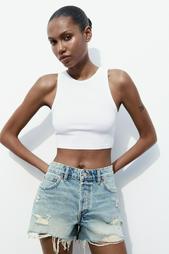 TRF RIPPED MID-RISE DENIM SHORTS