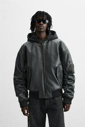 LEATHER EFFECT JACKET WITH HOOD