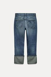 HIGH-WAIST TRF STOVE PIPE FOLDED JEANS