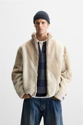 COLOUR BLOCK FAUX SHEARLING JACKET