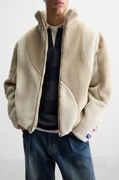 COLOUR BLOCK FAUX SHEARLING JACKET