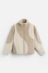 COLOUR BLOCK FAUX SHEARLING JACKET