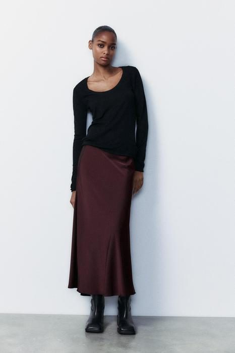 SATIN MIDI SKIRT