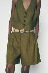 LINEN BLEND BERMUDA SHORTS WITH DARTS AND BELT