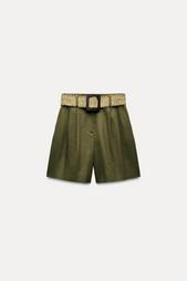 LINEN BLEND BERMUDA SHORTS WITH DARTS AND BELT