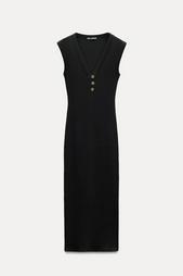 RIBBED MIDI DRESS WITH BUTTONS