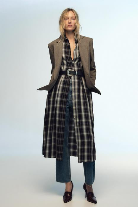 CHECKED MIDI SHIRT DRESS