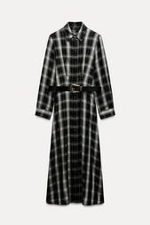 CHECKED MIDI SHIRT DRESS