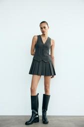 STRIPED WAISTCOAT DRESS WITH BOX PLEATS