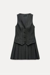 STRIPED WAISTCOAT DRESS WITH BOX PLEATS