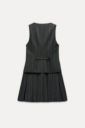 STRIPED WAISTCOAT DRESS WITH BOX PLEATS