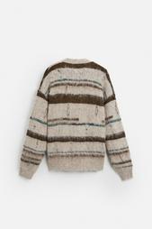 TEXTURED STRIPE CARDIGAN WITH DISTRESSED DETAIL