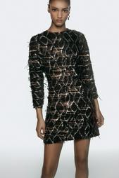 MINI DRESS WITH FRINGING AND SEQUINS