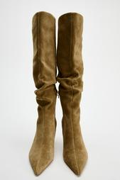 RUCHED SPLIT SUEDE HEELED BOOTS