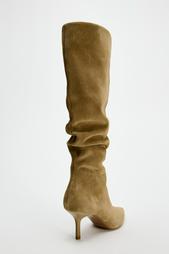 RUCHED SPLIT SUEDE HEELED BOOTS