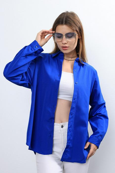 Ylz Oversize Kadın Saks Mavisi Gömlek - Oversize U
