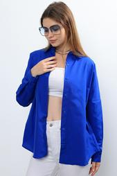 Ylz Oversize Kadın Saks Mavisi Gömlek - Oversize U