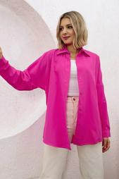 Ylz Oversize Kadın Fuşya Gömlek - Oversize Uzun Ba