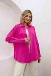 Ylz Oversize Kadın Fuşya Gömlek - Oversize Uzun Ba