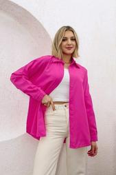 Ylz Oversize Kadın Fuşya Gömlek - Oversize Uzun Ba