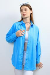 Ylz Oversize Kadın Turkuaz Gömlek - Oversize Uzun 
