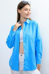 Ylz Oversize Kadın Turkuaz Gömlek - Oversize Uzun 